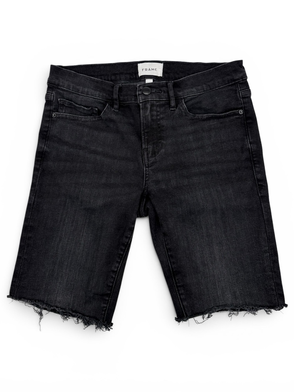 Frame Washed Black Mid-Rise Raw Hem Women’s Shorts Size 26 OPLGJ292